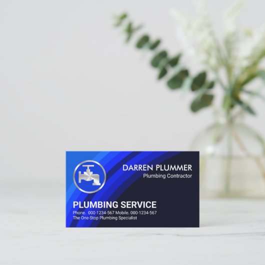 青い水層の配管工 名刺 (スタンド正面)