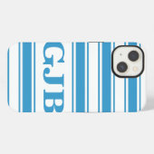 青い水平ストライプ線（モノグラム） iPhoneケース (裏面横)
