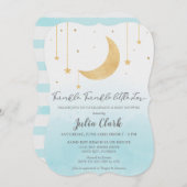 青い水彩きらめきらめき小さな星のシャワー 招待状 (正面/裏面)