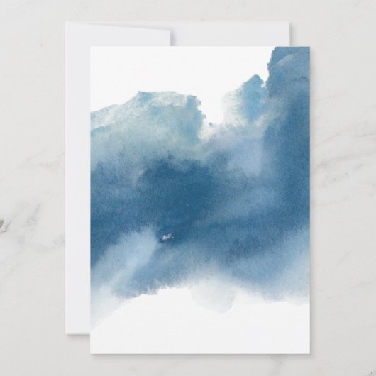 青い水彩と青い山のウェディング 招待状 (裏面)