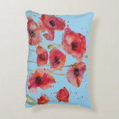青い水彩に赤いケシの花 アクセントクッション (裏面(縦))