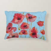 青い水彩に赤いポピー アクセントクッション (裏面)