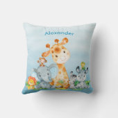 青い水彩のかわいいサファリジャングル動物 クッション (裏面)