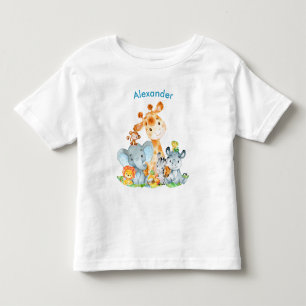 青い水彩のかわいいサファリジャングル動物 トドラーTシャツ