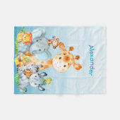 青い水彩のかわいいサファリジャングル動物 フリースブランケット (正面(横))