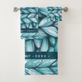 青い水彩のクリスパーソナライズされたマス編み バスタオルセット