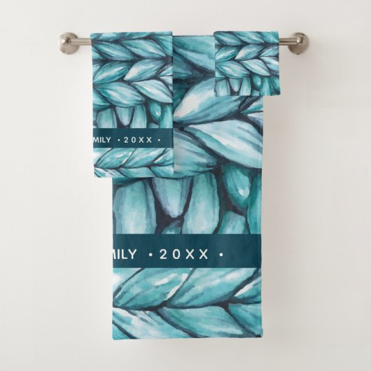 青い水彩のクリスパーソナライズされたマス編み バスタオルセット (インサイチュ)