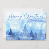 青い水彩のクリスマスツリー シーズンカード (正面)