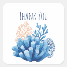 青い水彩のサンゴ礁　ありがとう スクエアシール