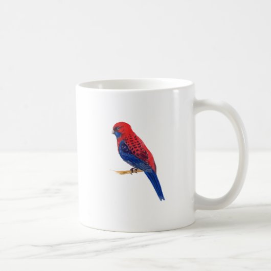 青い水彩のストライプの赤と青の鳥 コーヒーマグカップ (右)