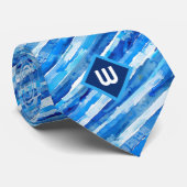 青い水彩のストライプ ネクタイ (ロール)