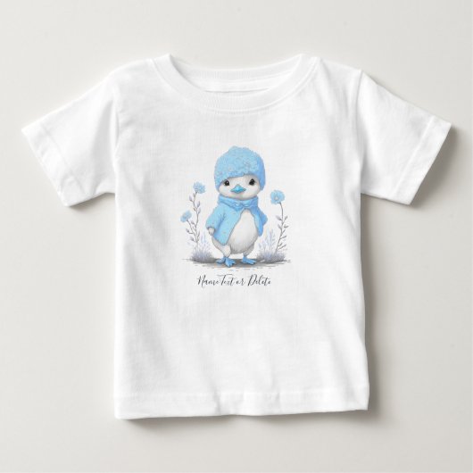 青い水彩のダックベイビーTシャツ ベビーTシャツ (正面)