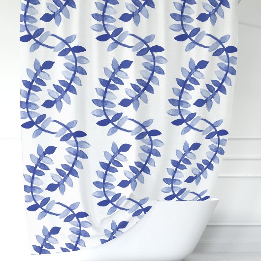 青い水彩のツタ シャワーカーテン