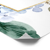 青い水彩のハイドランジア ゴールドホイル ブライダルシャワー ポスター (角)