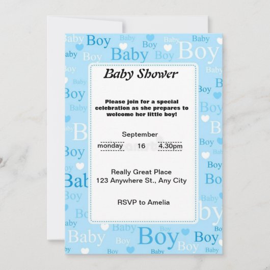 青い水彩のベビーシャワー招待状 招待状 (正面)