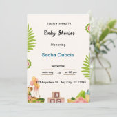 青い水彩のベビーシャワー招待状 招待状 (スタンド正面)