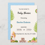 青い水彩のベビーシャワー招待状 招待状 (正面/裏面)