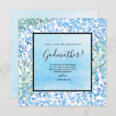 青い水彩のモダンな名付け親プロポーズカード 招待状 (正面/裏面)