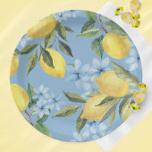 青い水彩のレモンと花 ペーパープレート