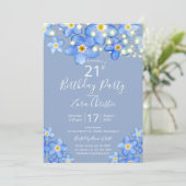 青い水彩のワスレナグサ 21歳の誕生日パーティー 招待状 (スタンド正面)