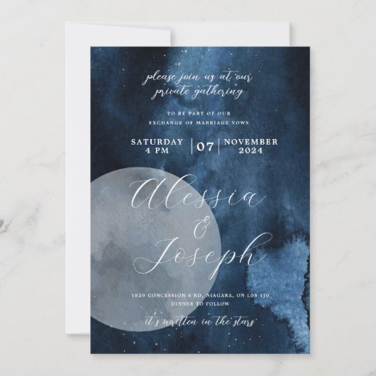 青い水彩の月の天の招待状 招待状 (正面)