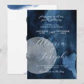 青い水彩の月の天の招待状 招待状 (正面/裏面)