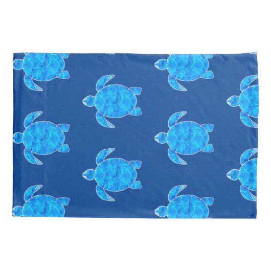 青い水彩の海亀模様 枕カバー (裏面)