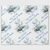青い水彩の秋のカスタムネーム クリスマスギフト ラッピングペーパー (フラット)