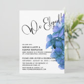 青い水彩の紫陽花　私たちは駆け落ちしました！ タイポグラフィ 招待状 (スタンド正面)