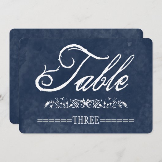 青い水彩の結婚式テーブルナンバー 招待状 (正面/裏面)