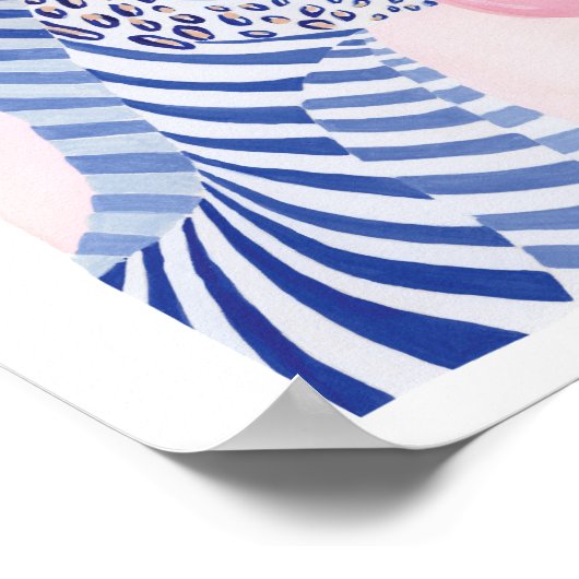 青い水彩の縞模様のシマウマがピンクのガムの泡を吹く動物 ポスター (角)