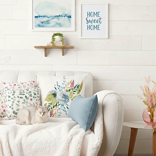 青い水彩の花 クッション