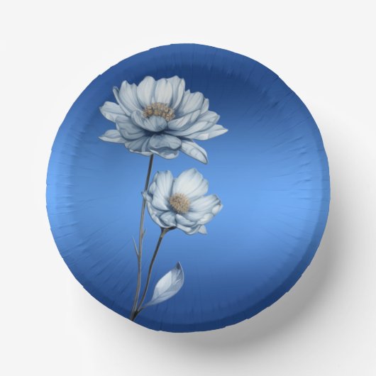 青い水彩の花 ペーパーボウル (正面)