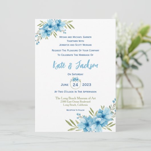 青い水彩の花 招待状 (スタンド正面)