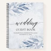 青い水彩の葉の植物学的な結婚式のゲストブック ノートブック (正面)