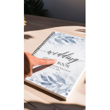 青い水彩の葉の植物学的な結婚式のゲストブック