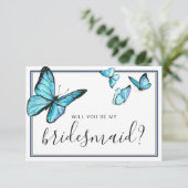 青い水彩の蝶　あなたは私の花嫁介添人になってくれますか 招待状 (スタンド正面)