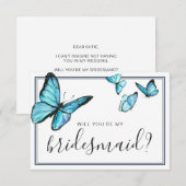 青い水彩の蝶　あなたは私の花嫁介添人になってくれますか 招待状 (正面/裏面)