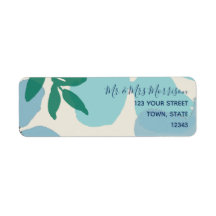 青い水彩の返信住所ラベル