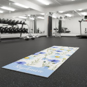 青い水彩の野生の花のモノグラム名前 ヨガマット