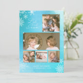 青い水彩の雪の結晶と「Let it Snow」写真 シーズンカード (スタンド正面)