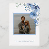 青い水彩の青い花 カジュアルウェディング 箔招待状 (裏面)