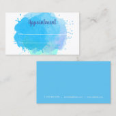 青い水彩の飛沫 カスタマー アポイントメント カード (正面/裏面)
