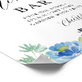 青い水彩アジサイのウェディングシャワーミモザバー ポスター (角)