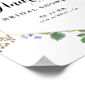 青い水彩アジサイのゴールド箔 ブライダルシャワー ポスター (角)