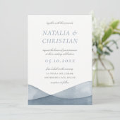青い水彩ウェディング 招待状 (スタンド正面)