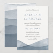 青い水彩ウェディング 招待状 (正面/裏面)