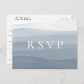 青い水彩オンブル結婚式の出欠返信と曲のリクエスト インビテーションポストカード (正面/裏面)