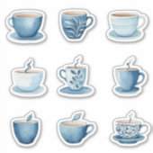 青い水彩コーヒーカップ3 シール (正面)