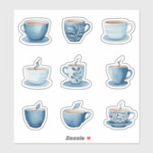 青い水彩コーヒーカップ3 シール (シート)